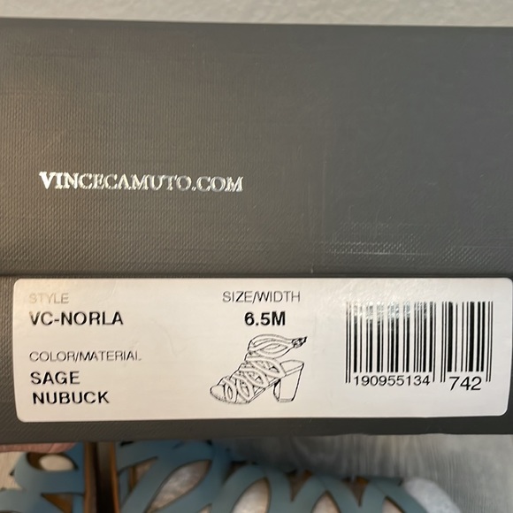 NIB Vince Camuto Norla Sage Nubuck Blue Suede Leather Heel Sandals 6.5 - Picture 7 of 7